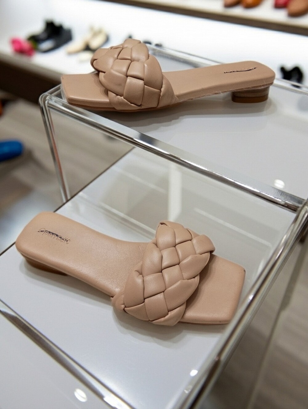 Open Edit Woven Slide Sandals in Nude 8.5